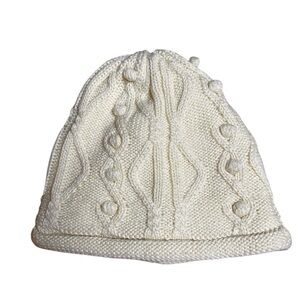LL Bean Kids Hat Beanie Cream Off white Sweater Knit Girls Youth Size S